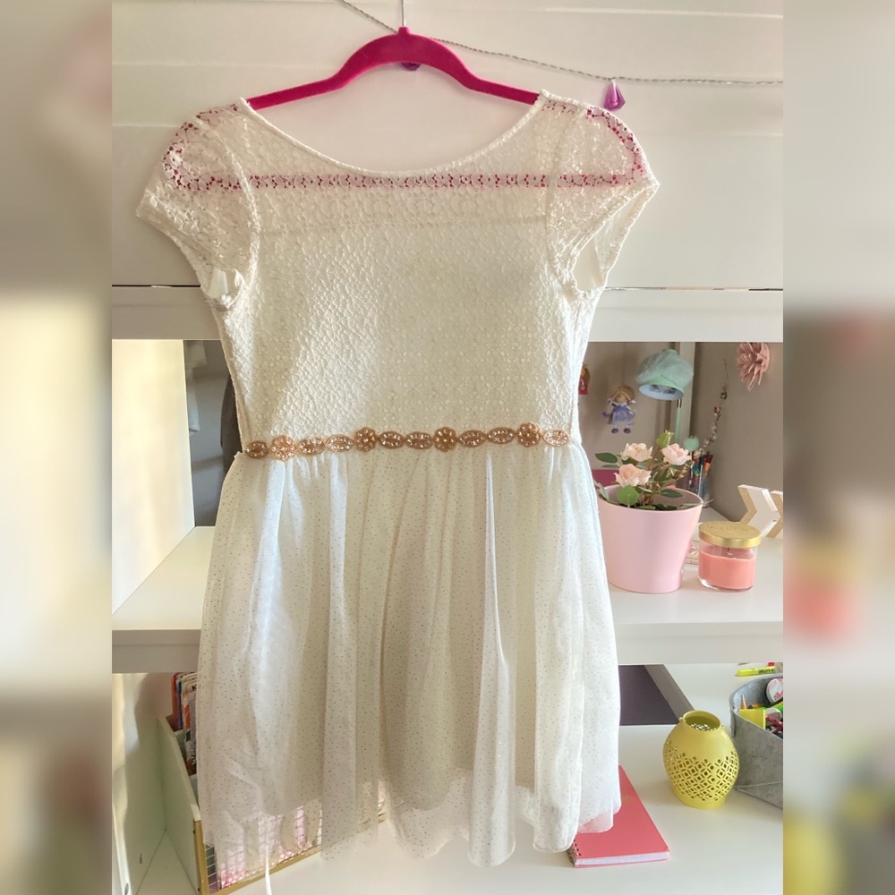 🌸3/$30🌸 Sequin Hearts Girls Glittery Sparkle White/Gold Dress